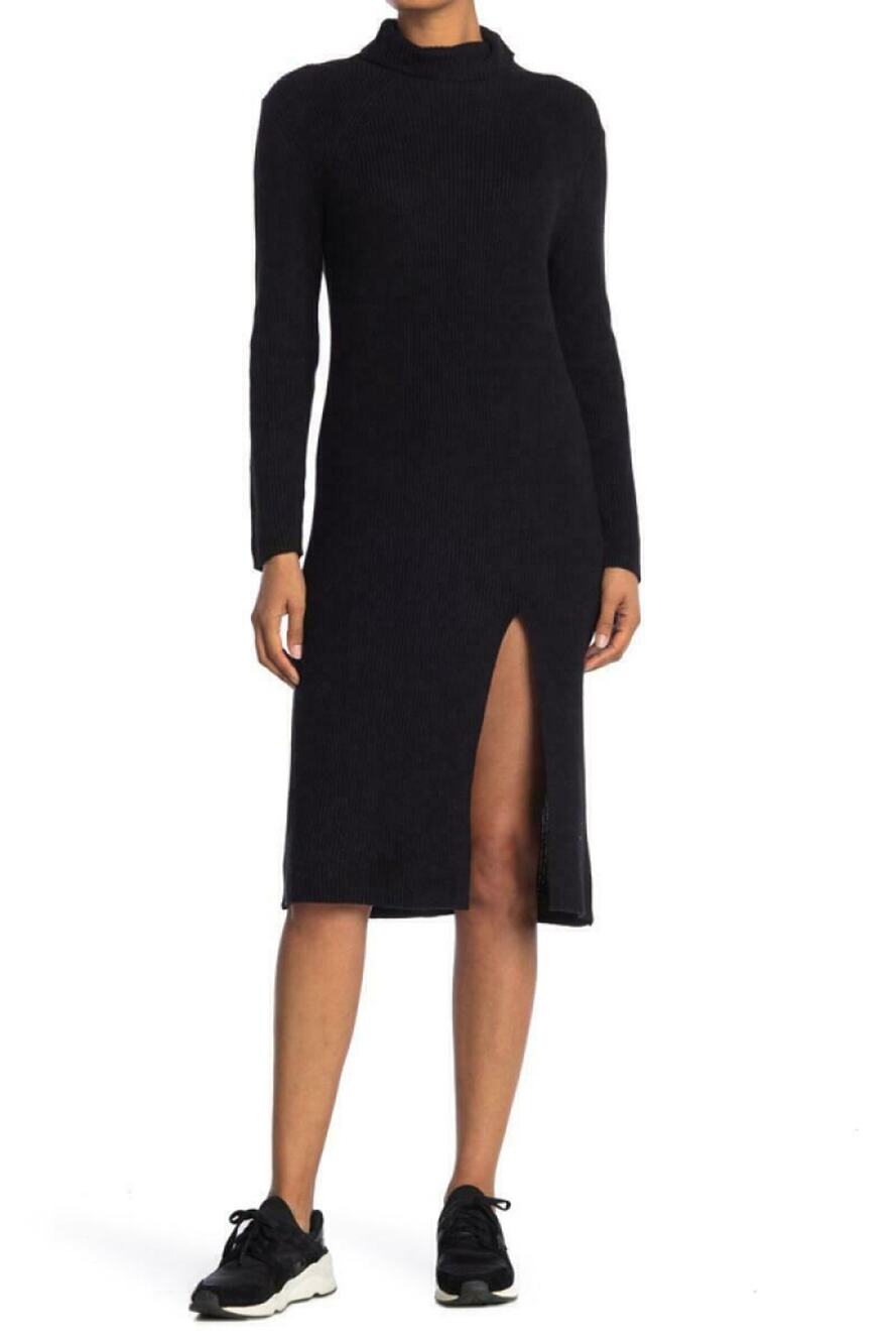 Abound Ribbed Knit Mock Neck Long Sleeve Slit Midi Sweater Dress MEDIUM